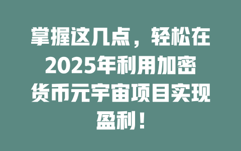 掌握这几点，轻松在2025年利用加密货币元宇宙项目实现盈利！ 一