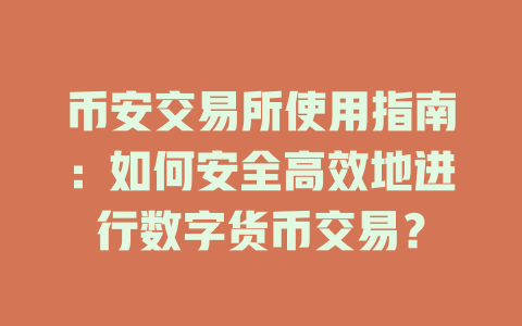 币安交易所使用指南：如何安全高效地进行数字货币交易？ 一