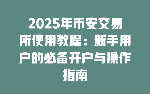 2025年币安交易所使用教程:新手用户的必备开户与操作指南 一