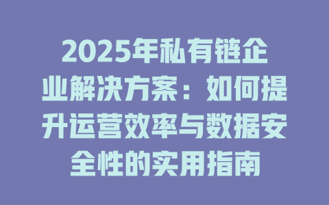 2025年私有链企业解决方案:如何提升运营效率与数据安全性的实用指南 一