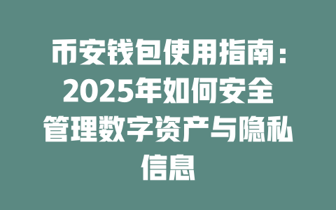 币安钱包使用指南:2025年如何安全管理数字资产与隐私信息 一