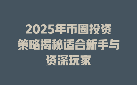 2025年币圈投资策略揭秘适合新手与资深玩家 一