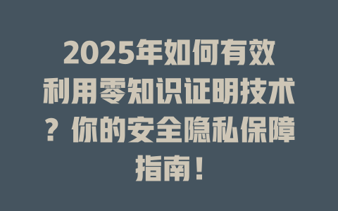 2025年如何有效利用零知识证明技术？你的安全隐私保障指南！ 一