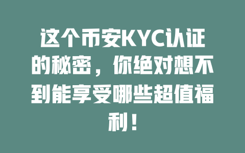 这个币安KYC认证的秘密，你绝对想不到能享受哪些超值福利！ 一