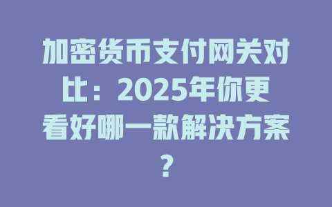 加密货币支付网关对比:2025年你更看好哪一款解决方案? 一