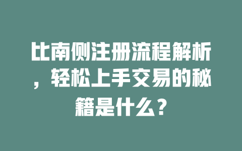 比南侧注册流程解析,轻松上手交易的秘籍是什么? 一