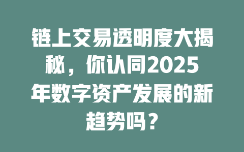 链上交易透明度大揭秘，你认同2025年数字资产发展的新趋势吗？ 一