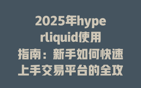 2025年hyperliquid使用指南:新手如何快速上手交易平台的全攻略 一