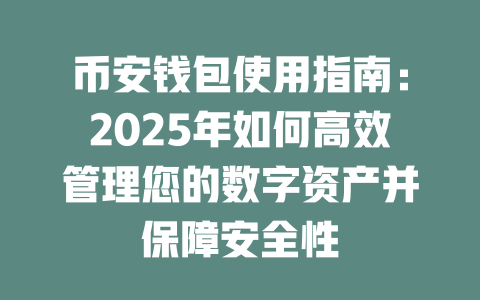 币安钱包使用指南:2025年如何高效管理您的数字资产并保障安全性 一