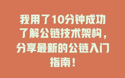 我用了10分钟成功了解公链技术架构,分享最新的公链入门指南! 一