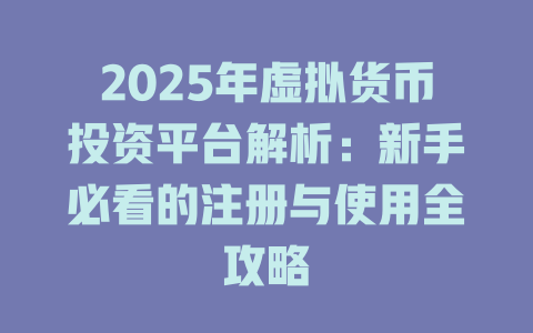 2025年虚拟货币投资平台解析：新手必看的注册与使用全攻略 一