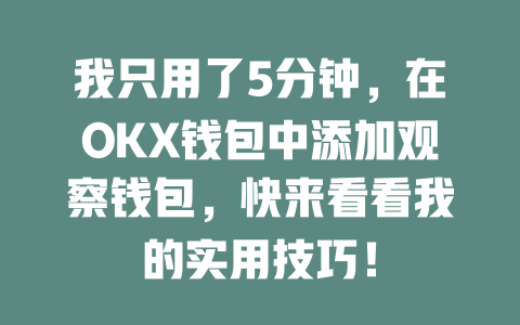 我只用了5分钟，在OKX钱包中添加观察钱包，快来看看我的实用技巧！ 一