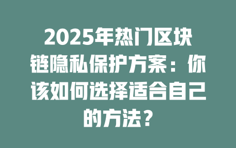 2025年热门区块链隐私保护方案:你该如何选择适合自己的方法? 一