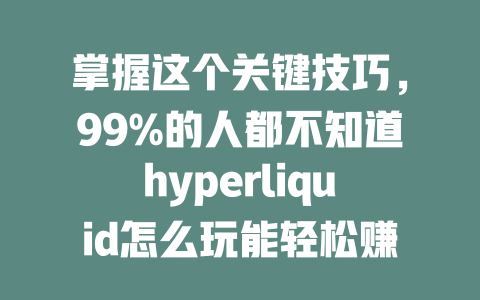 掌握这个关键技巧,99%的人都不知道hyperliquid怎么玩能轻松赚取更多收益! 一