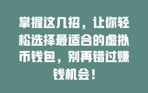 掌握这几招，让你轻松选择最适合的虚拟币钱包，别再错过赚钱机会！ 一