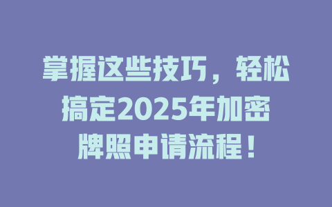 掌握这些技巧，轻松搞定2025年加密牌照申请流程！ 一