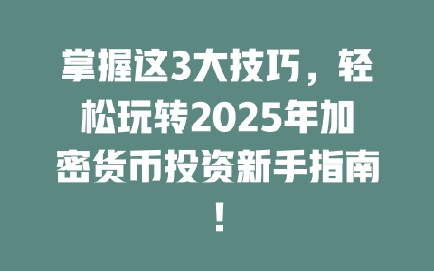掌握这3大技巧,轻松玩转2025年加密货币投资新手指南! 一