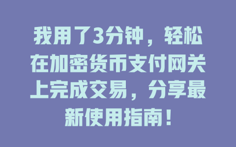 我用了3分钟，轻松在加密货币支付网关上完成交易，分享最新使用指南！ 一