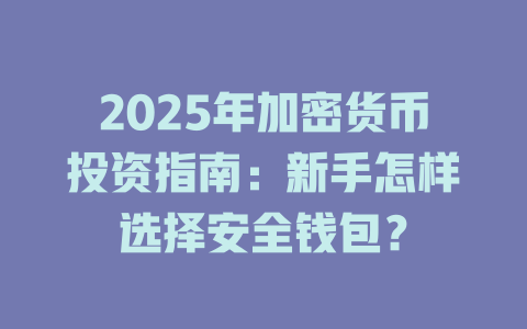 2025年加密货币投资指南：新手怎样选择安全钱包？ 一