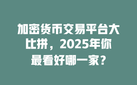 加密货币交易平台大比拼，2025年你最看好哪一家？ 一