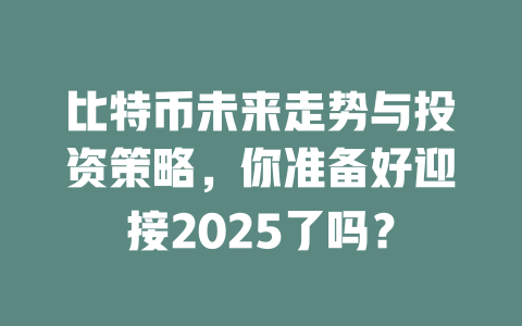 比特币未来走势与投资策略,你准备好迎接2025了吗? 一