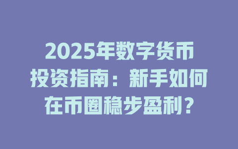 2025年数字货币投资指南：新手如何在币圈稳步盈利？ 一