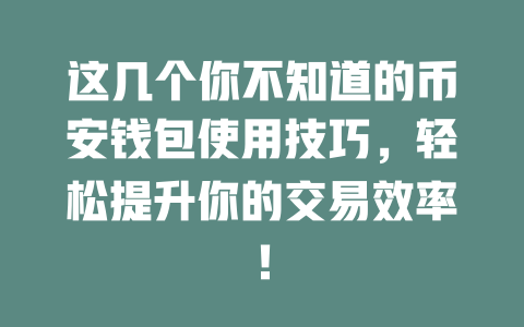 这几个你不知道的币安钱包使用技巧,轻松提升你的交易效率! 一