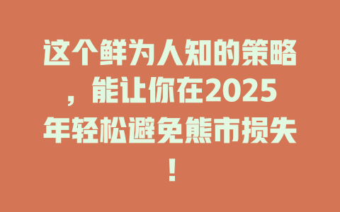 这个鲜为人知的策略,能让你在2025年轻松避免熊市损失! 一