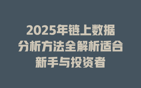 2025年链上数据分析方法全解析适合新手与投资者 一