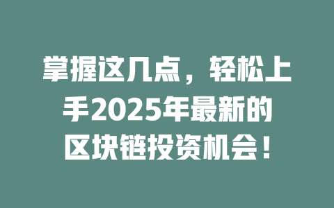 掌握这几点,轻松上手2025年最新的区块链投资机会! 一