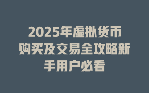 2025年虚拟货币购买及交易全攻略新手用户必看 一