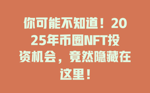 你可能不知道!2025年币圈NFT投资机会,竟然隐藏在这里! 一