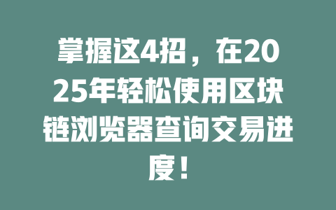 掌握这4招,在2025年轻松使用区块链浏览器查询交易进度! 一
