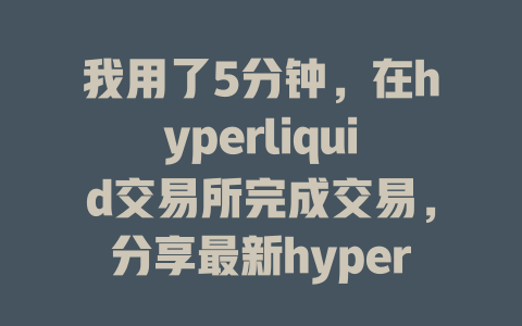 我用了5分钟，在hyperliquid交易所完成交易，分享最新hyperliquid交易所教学！ 一