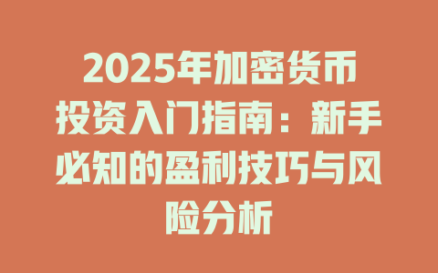 2025年加密货币投资入门指南：新手必知的盈利技巧与风险分析 一