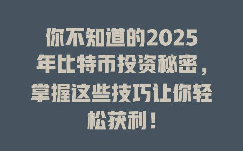 你不知道的2025年比特币投资秘密,掌握这些技巧让你轻松获利! 一