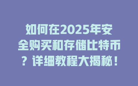 如何在2025年安全购买和存储比特币？详细教程大揭秘！ 一