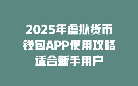 2025年虚拟货币钱包APP使用攻略适合新手用户 一