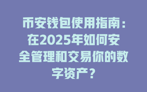 币安钱包使用指南:在2025年如何安全管理和交易你的数字资产? 一