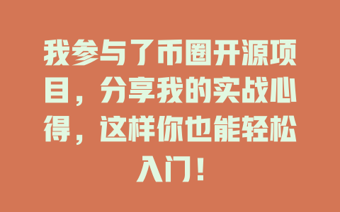 我参与了币圈开源项目,分享我的实战心得,这样你也能轻松入门! 一