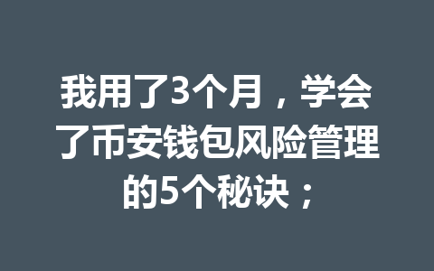 我用了3个月,学会了币安钱包风险管理的5个秘诀; 一