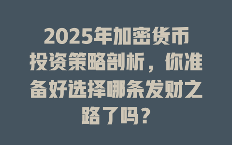 2025年加密货币投资策略剖析,你准备好选择哪条发财之路了吗? 一