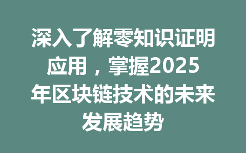 深入了解零知识证明应用，掌握2025年区块链技术的未来发展趋势 一