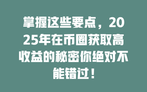 掌握这些要点,2025年在币圈获取高收益的秘密你绝对不能错过! 一