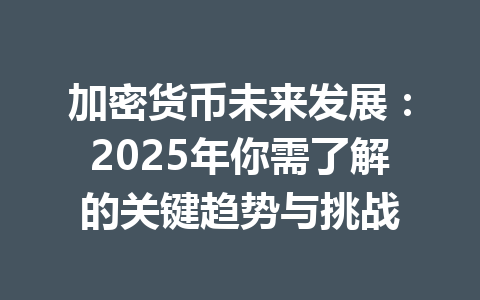 加密货币未来发展:2025年你需了解的关键趋势与挑战 一