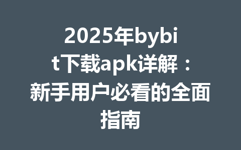 2025年bybit下载apk详解：新手用户必看的全面指南 一
