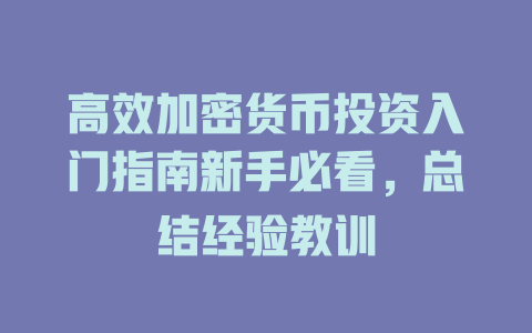 高效加密货币投资入门指南新手必看,总结经验教训 一