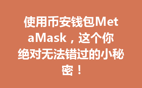 使用币安钱包MetaMask，这个你绝对无法错过的小秘密！ 一