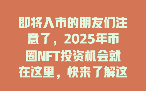 即将入市的朋友们注意了，2025年币圈NFT投资机会就在这里，快来了解这些秘密！ 一