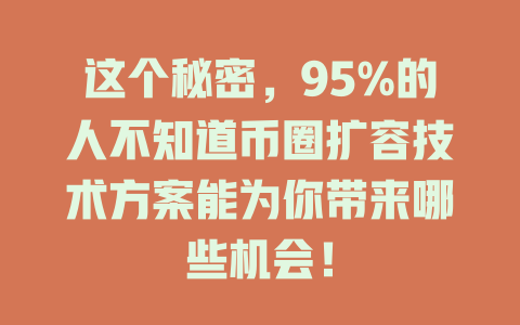 这个秘密，95%的人不知道币圈扩容技术方案能为你带来哪些机会！ 一